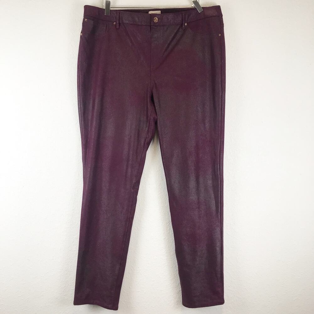 Chico's Faux-Suede Slim Pants Shimmery Pull-On Ultimate Fit Jegging Size 3/XL/16